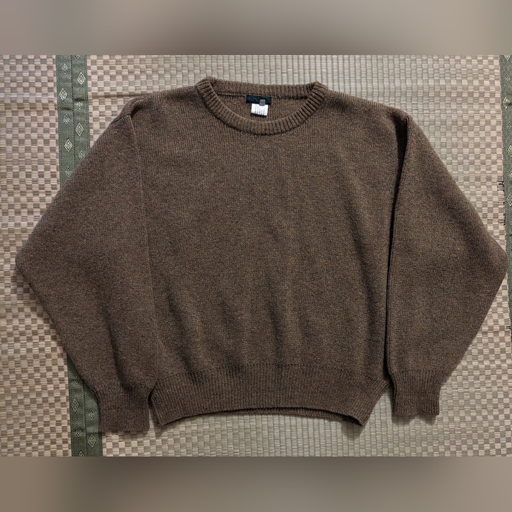 Alan Bilzerian 100% Wool Crew Knit Sweater Brown Men's Size 7 Made in England